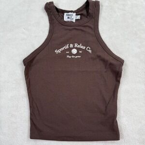 Princess Polly Sportif & Relax Co Brown Ribbed Tank Top Graphic Racerback Size 2